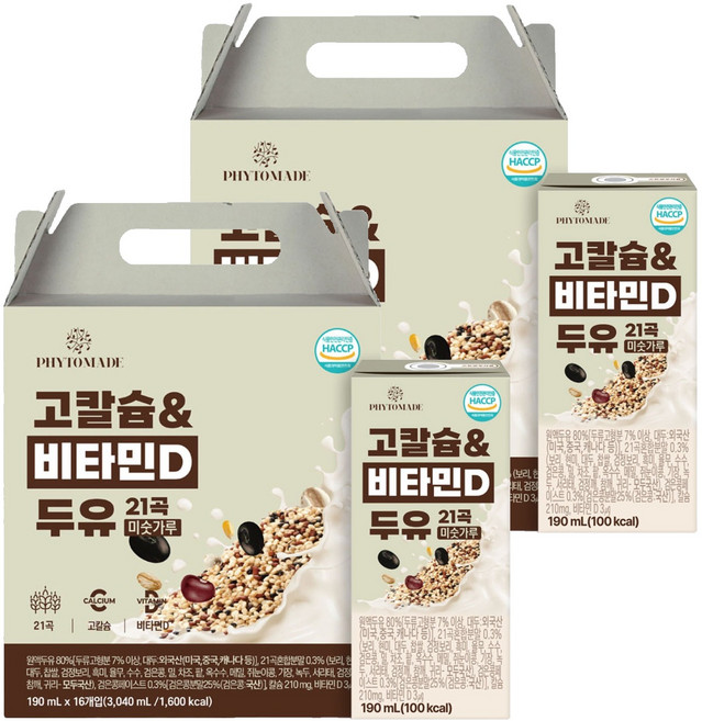 파이토메이드 고칼슘 앤 비타민D 두유 21곡 미숫가루, 32개, 190ml