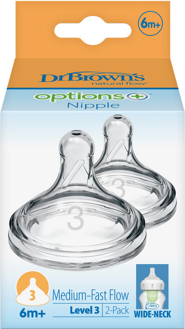 닥터브라운 와이드넥 옵션스 플러스 젖꼭지 2p, 3단계(6개월 이상), 1개