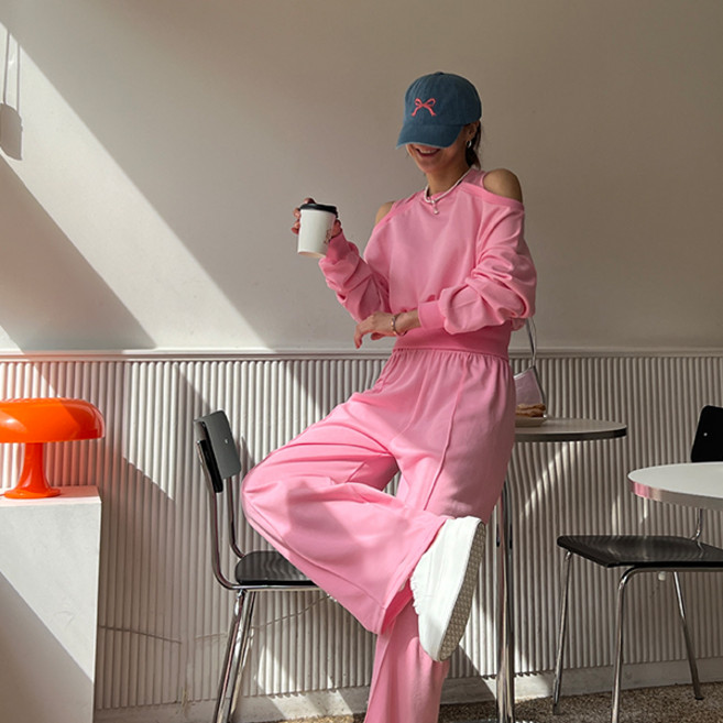 난닝구 여성용 펜투오 오프숄더 트레이닝 상하의 세트