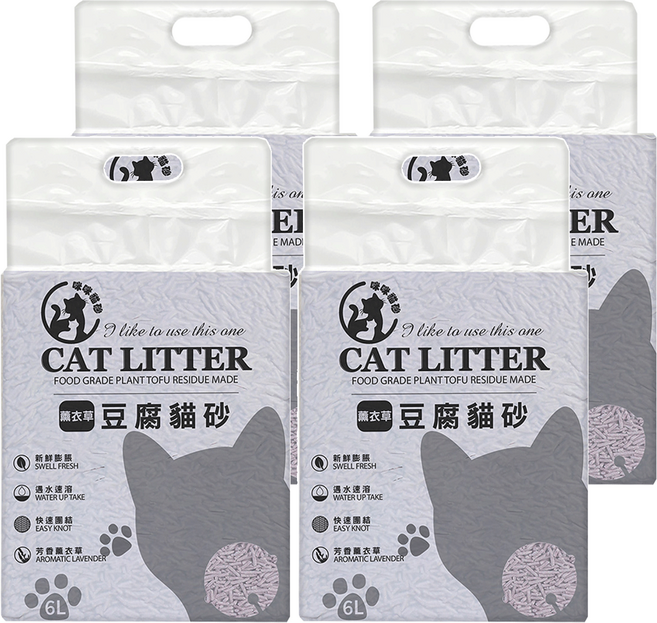 咪咪貓砂 CAT LITTER 豆腐貓砂, 薰衣草, 6L, 4包
