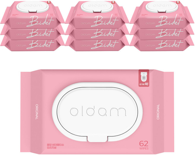 올담 오리지널 비데물티슈 캡형, 70g, 62매, 10개