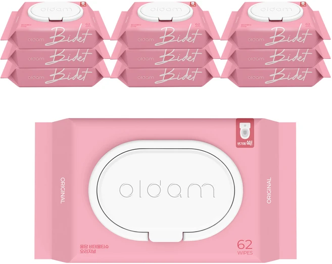 올담 오리지널 비데물티슈 캡형, 70g, 62매, 10개 - 쿠팡