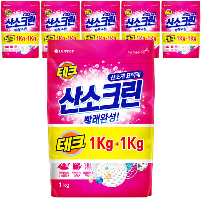 테크 산소크린 분말 표백제 1kg + 1kg, 2kg, 6개
