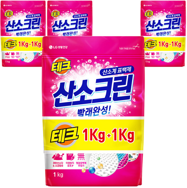 테크 산소크린 분말 표백제 1kg + 1kg, 2kg, 4개