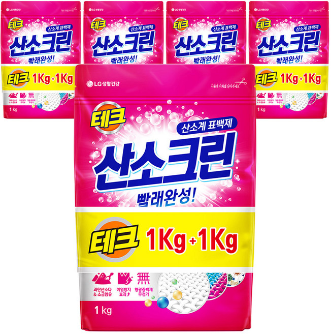 테크 산소크린 분말 표백제 1kg + 1kg, 2kg, 5개