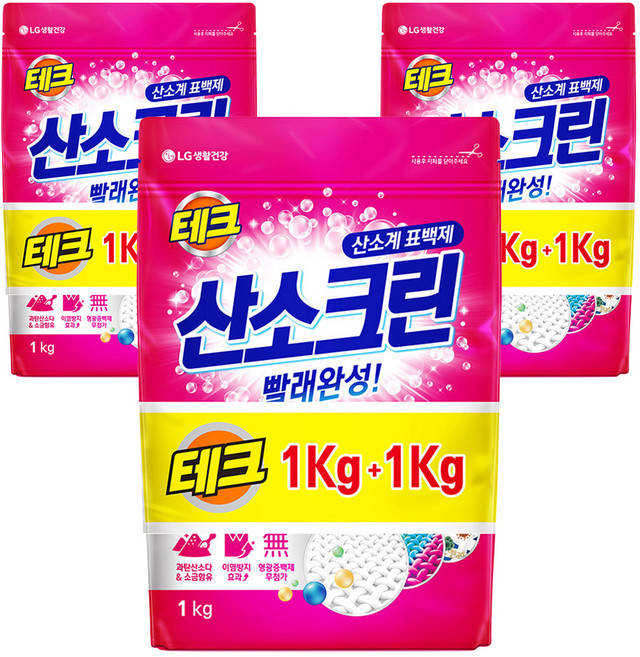 테크 산소크린 분말 표백제 1kg + 1kg, 2kg, 3개