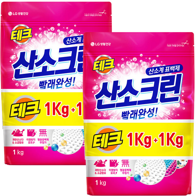 테크 산소크린 분말 표백제 1kg + 1kg, 2kg, 2개