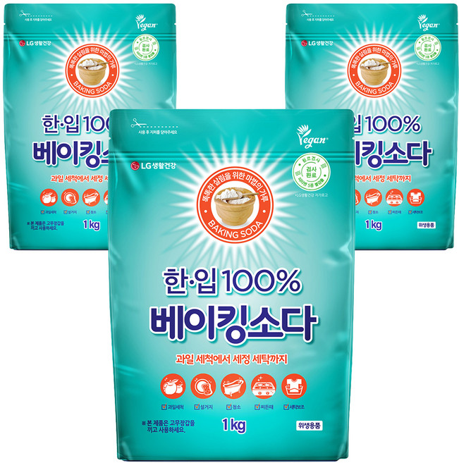 한입 100% 베이킹소다 알파 다목적세제, 1kg, 3개