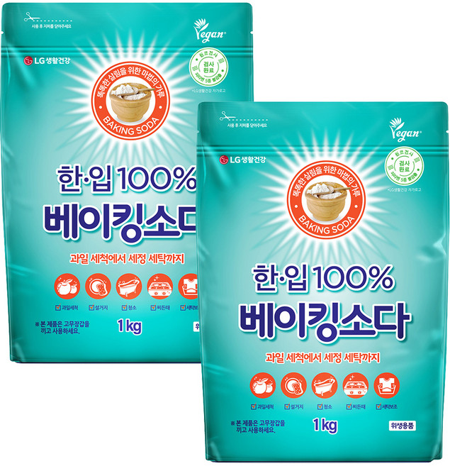 한입 100% 베이킹소다 알파 다목적세제, 1kg, 2개