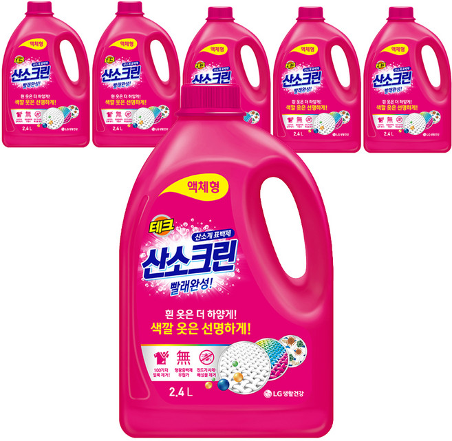 테크 산소크린 액체형 표백제 본품, 2.4L, 6개