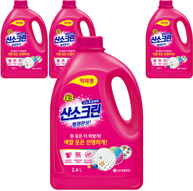테크 산소크린 액체형 표백제 본품, 2.4L, 4개