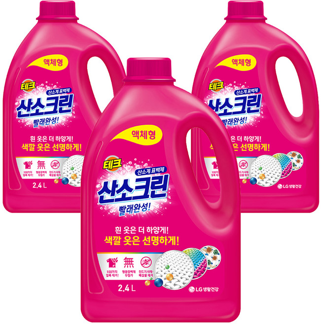 테크 산소크린 액체형 표백제 본품, 2.4L, 3개