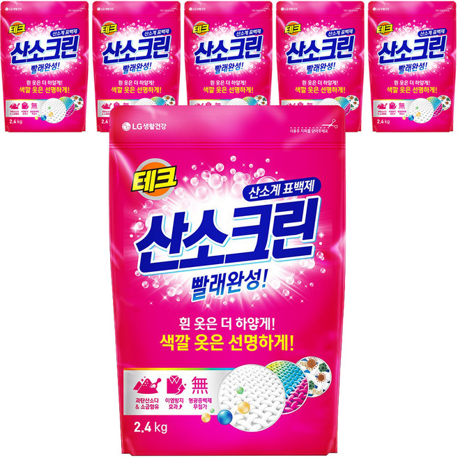테크 산소크린 분말 표백제, 2.4kg, 6개