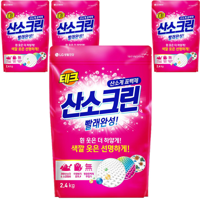 테크 산소크린 분말 표백제, 2.4kg, 4개