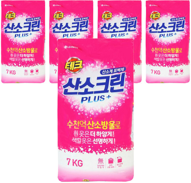 테크 산소크린 플러스 분말 표백제, 7kg, 5개