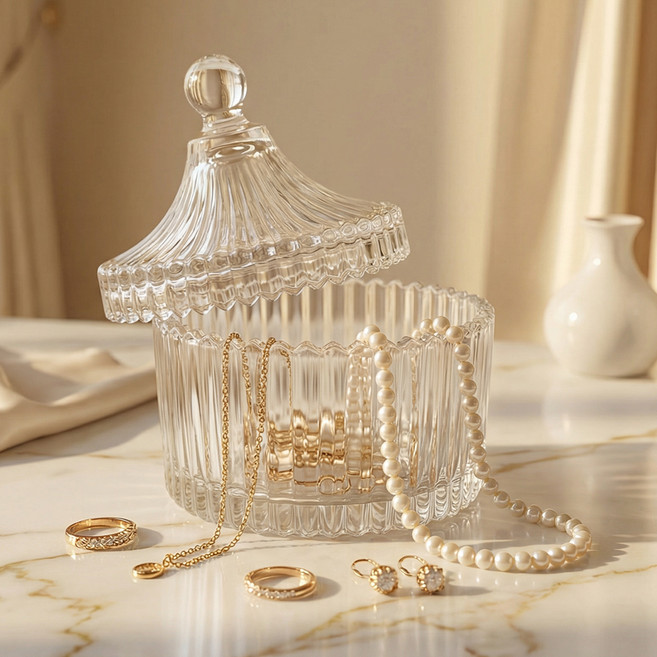 마메 고급 투명 액세서리 정리함 크리스탈 유리볼 보관함 L, 2개