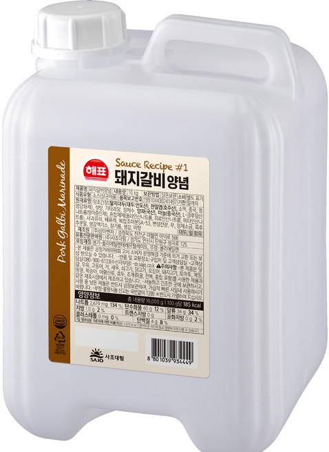 해표 소스레시피 돼지갈비양념, 10kg, 1개