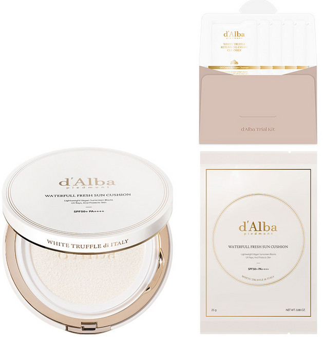 달바 워터풀 프레쉬 선쿠션 25g SPA50+ PA++++ + 리필 25g + 세럼 클렌저 15ml 세트, 1개