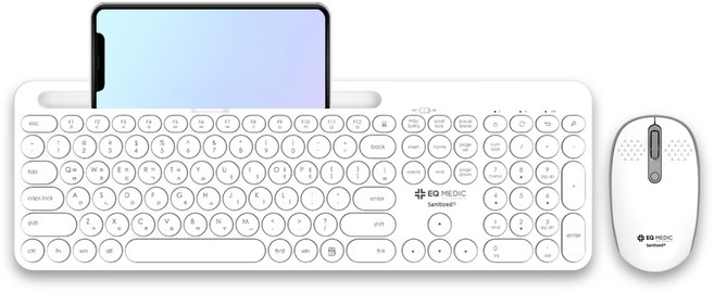 이큐메딕 항균 거치형 저소음 무선 키보드 마우스 세트, 일반형, Sanitize-WS3, 화이트