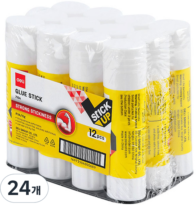 deLi 得力 黏性固體膠棒 膠水 E7104 中小型, 24個, 15g