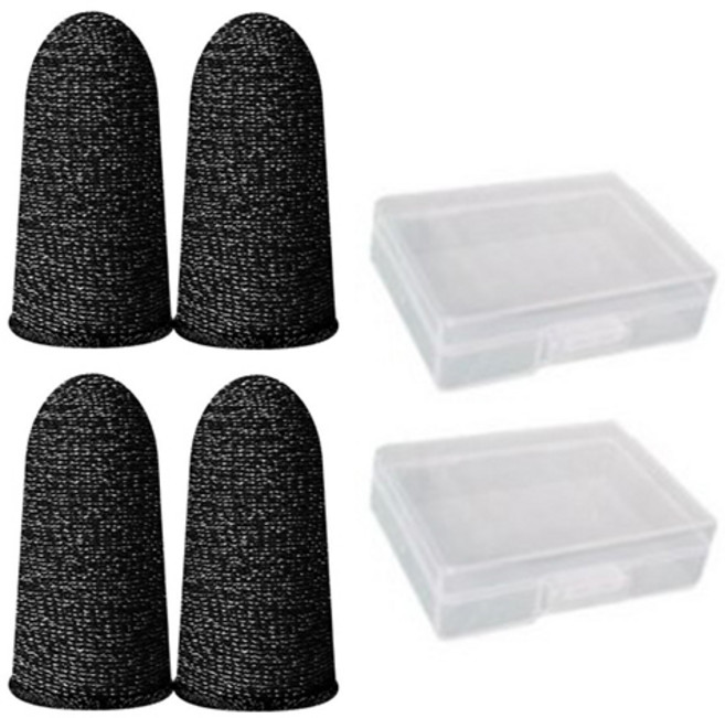 에이팀 스마트폰 게이밍 터치 골무 장갑 + 케이스 세트, 블랙(장갑), 반투명화이트(케이스), 2세트