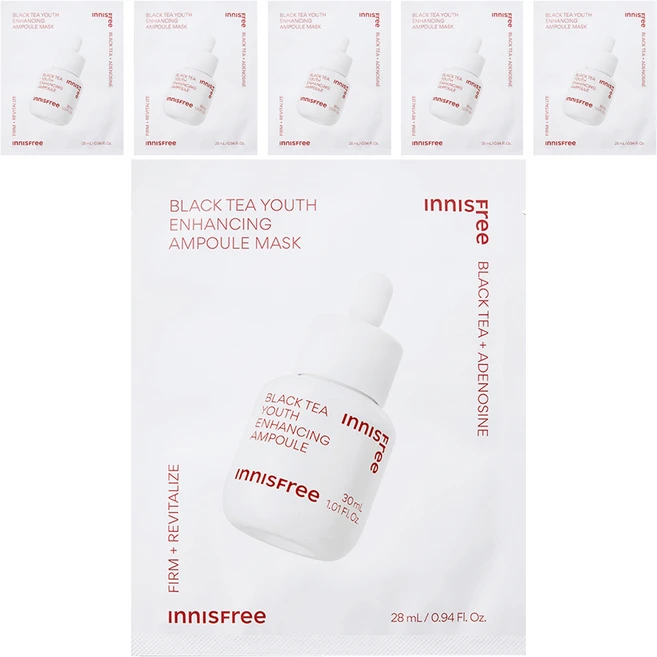 이니스프리 블랙티 유스 인핸싱 앰플 마스크 28ml, 1개입, 6개 - 쿠팡