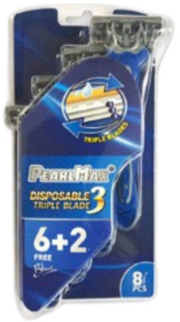 PearlMax 3단 블레이드 일회용면도기 블루, 1개, 8개입