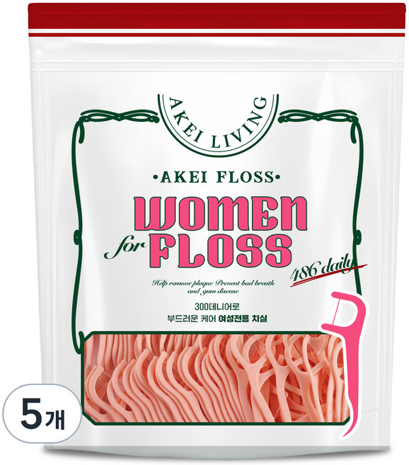 아케이 여성용 리빙 486 치실, 486개입, 5개