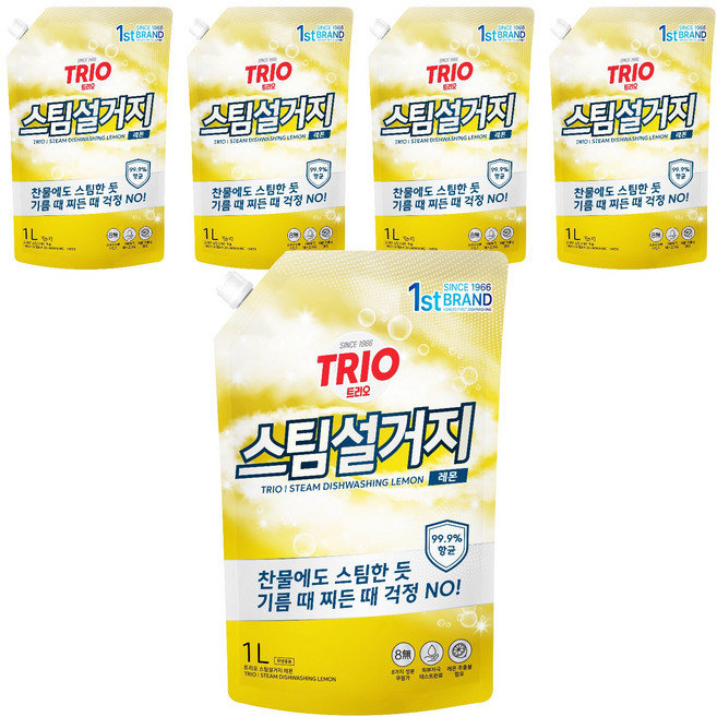 트리오 스팀설거지 레몬 주방세제, 1L, 5개
