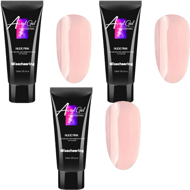 미스치어링 스위스녹스 손톱 연장 재료 베이직 폴리젤 15ml, 누드핑크, 3개