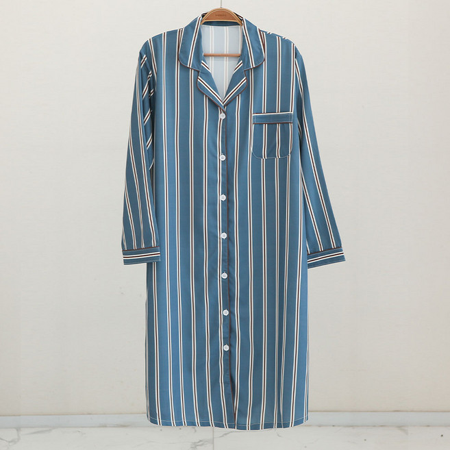 글램공감 버블돌 여성용 파블로 셔츠형 원피스 긴팔 스트라이프 잠옷