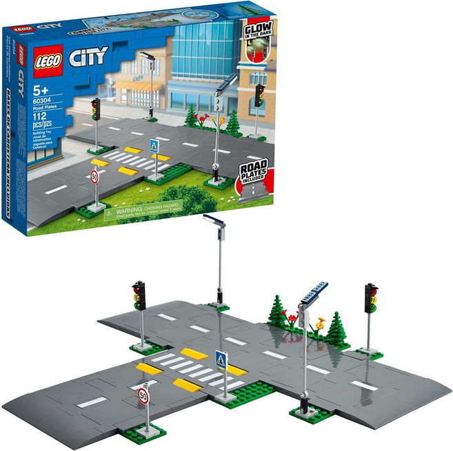 LEGO 樂高 城市系列 附有斑馬線的道路、夜光路燈等細節, 道路底板 Road Plates 多色, 1盒