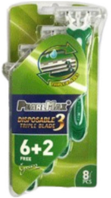 PearlMax 3단 블레이드 일회용면도기 그린, 1개, 8개입