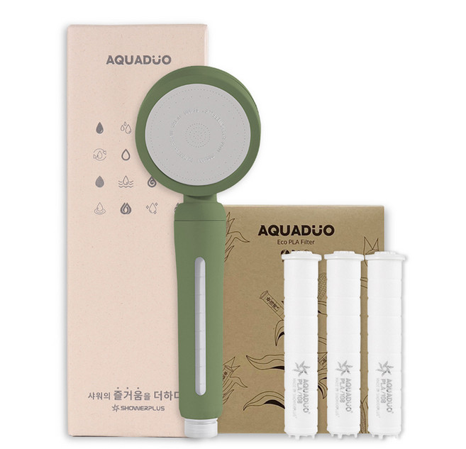 아쿠아듀오 블라썸 샤워기(올리브) + PLA 필터 3p 세트, 1개