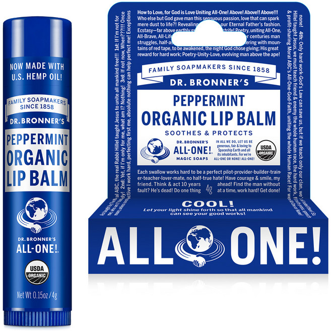 닥터브로너스 립밤, 페퍼민트, 4g, 1개