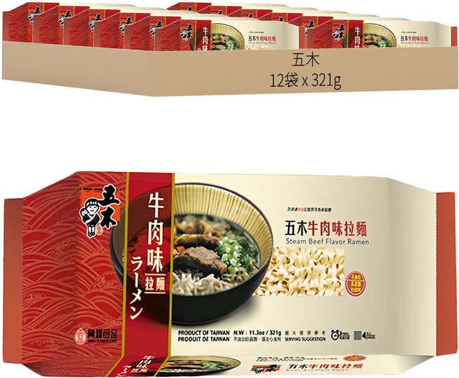 五木 牛肉味拉麵, 321g, 12包