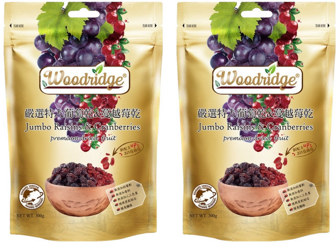 Woodridge 森之果物 嚴選特大葡萄乾 + 蔓越莓乾, 300g, 2包