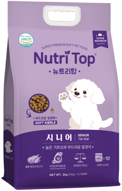뉴트리탑 7살 이상 시니어 강아지 소프트사료, 닭, 3kg, 1개