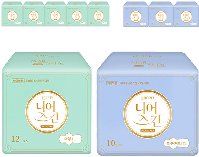 리버티 니어스킨 생리대 대형 날개형 12p x 3팩 + 오버나이트 날개형 10p x 2팩 세트, 56개입, 2세트