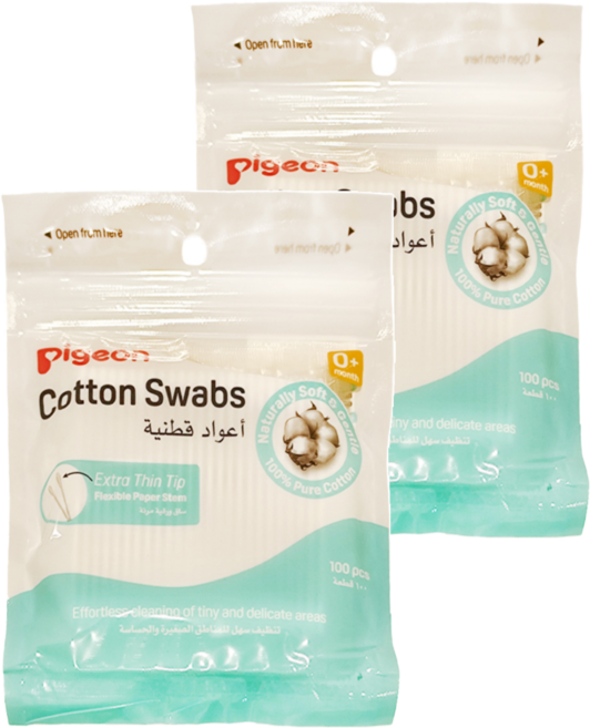pigeon 貝親 細軸棉棒 補充, 100支, 2包