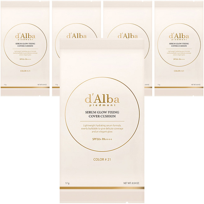[비건뷰티] 달바 세럼 글로우 픽싱 커버 쿠션 파운데이션 리필용 17g, 21호, 5개