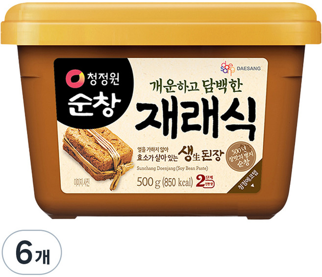 청정원순창 개운하고 담백한 재래식 생된장, 500g, 6개
