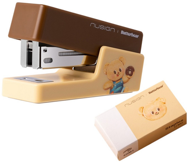 델리 버터베어 미니 스테이플러 + 33호침 세트, 쿠키브라운, 1세트