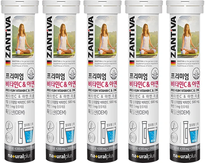 내츄럴플러스 잔티바 발포 비타민C 아연 90g, 20정, 5개 - 쿠팡