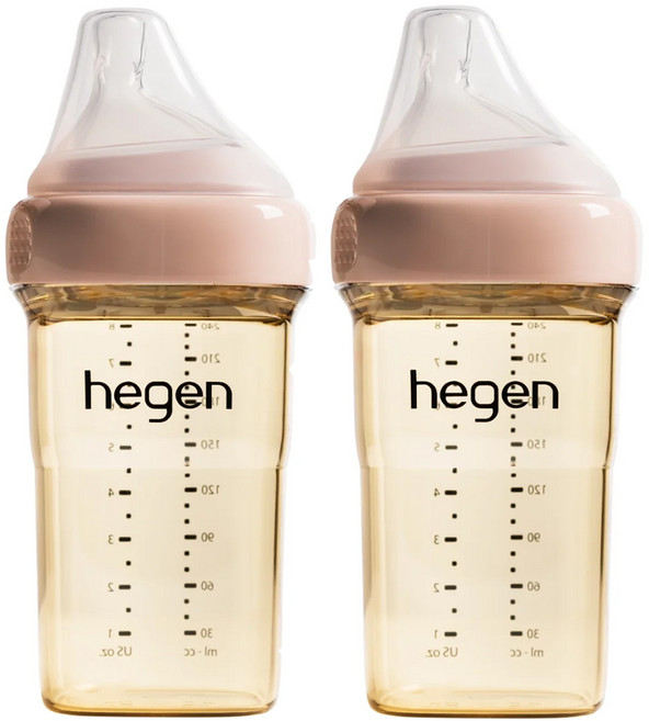 hegen 金色奇蹟PPSU多功能方圓型寬口奶瓶2件組 嫣粉色 240ml - 寶寶輕鬆抓握 安全材質 寬口易清洗, 2個