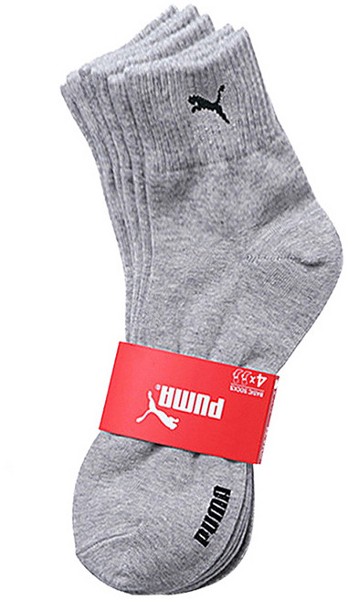 푸마 에어로실버 파일 이중쿠션 중목 양말 4p, 그레이, 1세트