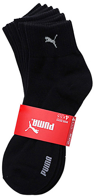 푸마 파일 이중쿠션 기능성 스포츠 캐주얼 중목양말 4p 세트, 블랙, 1세트
