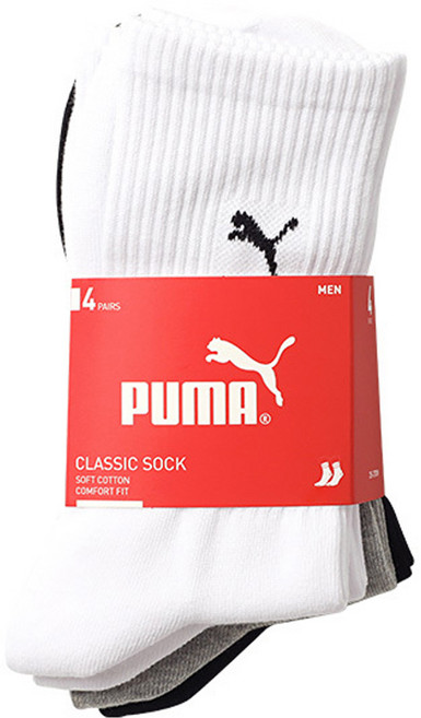 PUMA 機能性運動休閒AEROSILVER長襪組, 黑色 + 灰色 + 白色, 4個