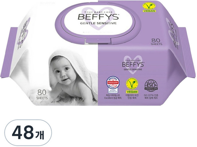베피스 젠틀 센시티브 유아물티슈 캡형, 60g, 80매, 48개