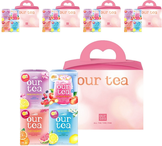 아워티 올 더 타임 핑크 선물, 레몬 얼그레이티 4p + 오렌지 자몽 블랙티 4p + 베리썸 히비스커스티 4p + 납작복숭아 콜드브루티 4p, 5세트